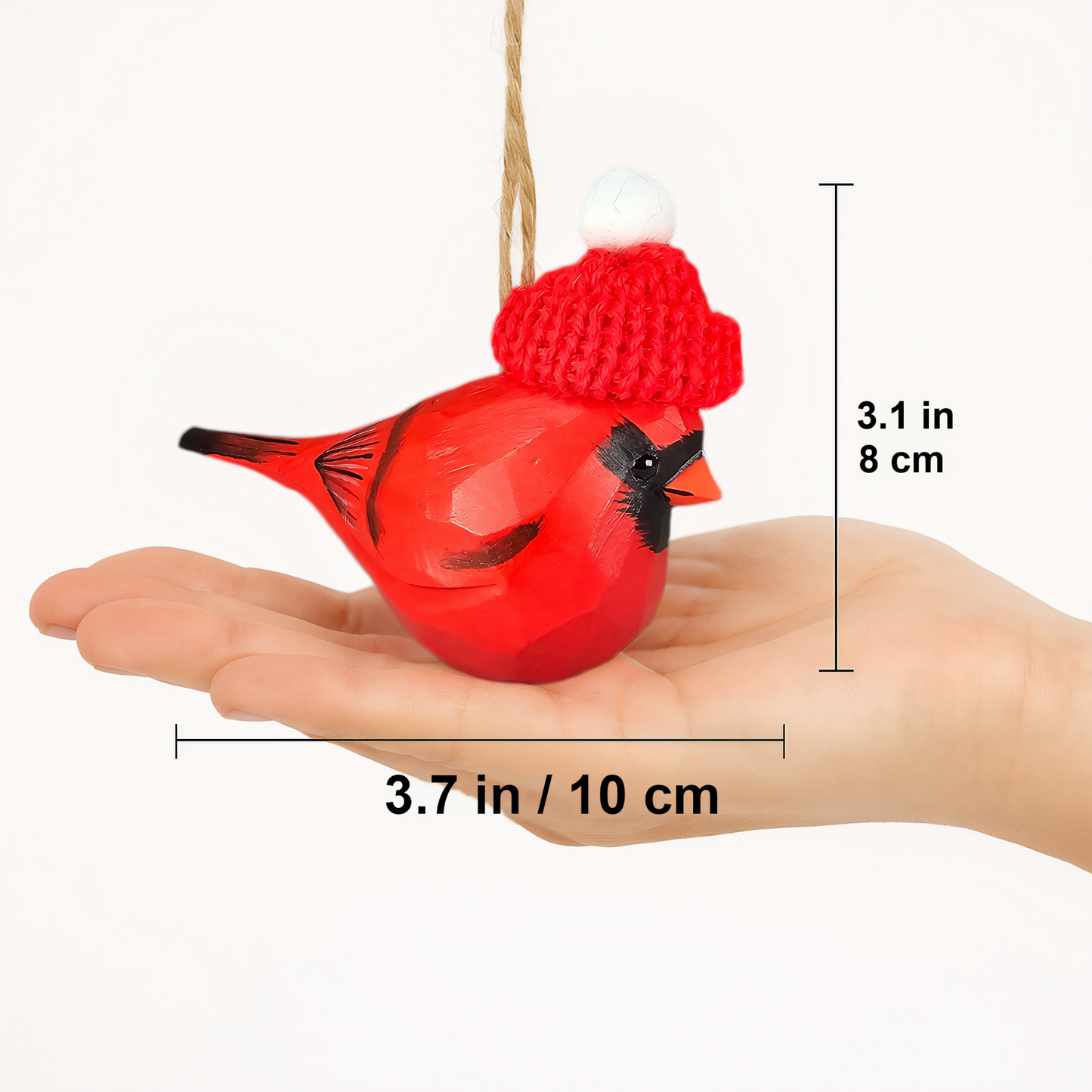 Cardinal with Red Knit Hat – Wooden Ornament, Gift Box Included