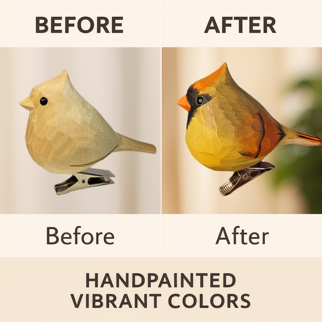 Female Cardinal Clip‑On Wooden Ornament - Gift Box Included