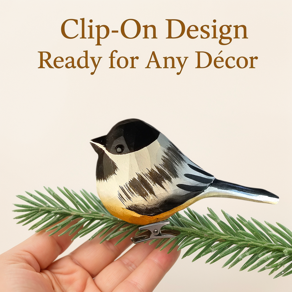 Chickadee Clip‑On Wooden Ornament - Gift Box Included