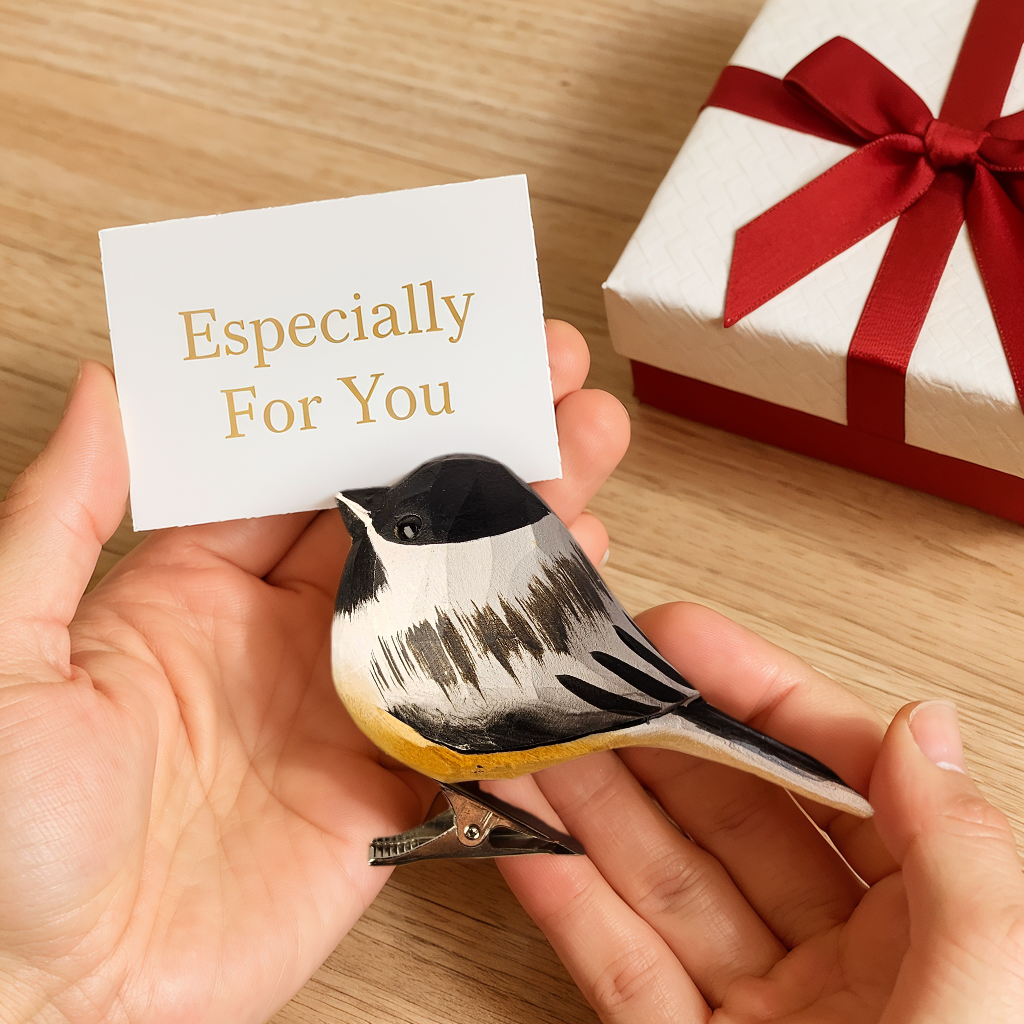 Chickadee Clip‑On Wooden Ornament - Gift Box Included