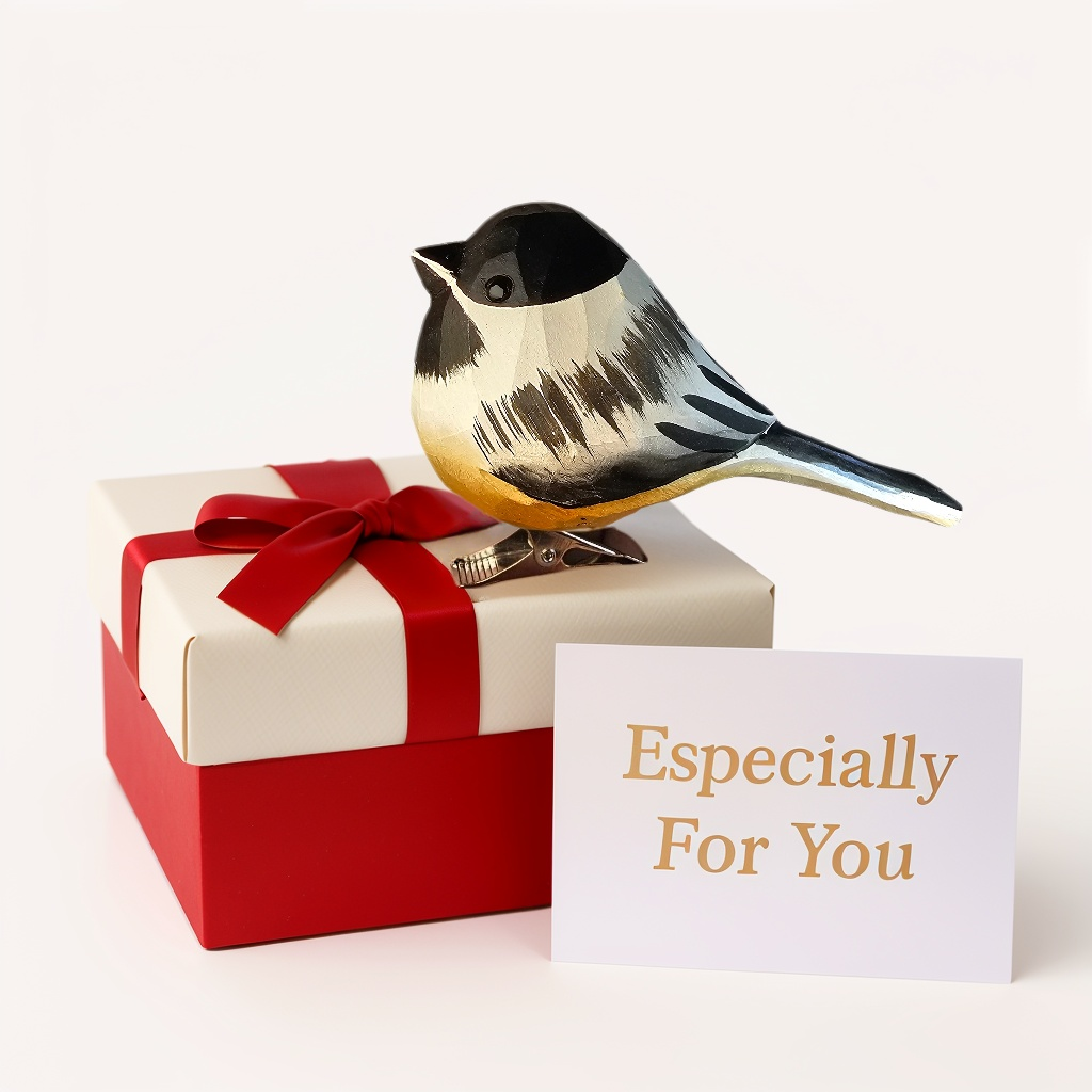 Chickadee Clip‑On Wooden Ornament - Gift Box Included