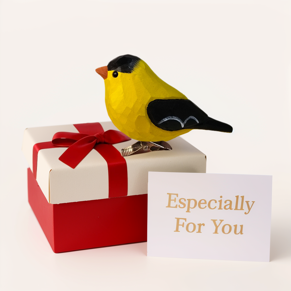 Goldfinch Clip‑On Wooden Ornament - Gift Box Included