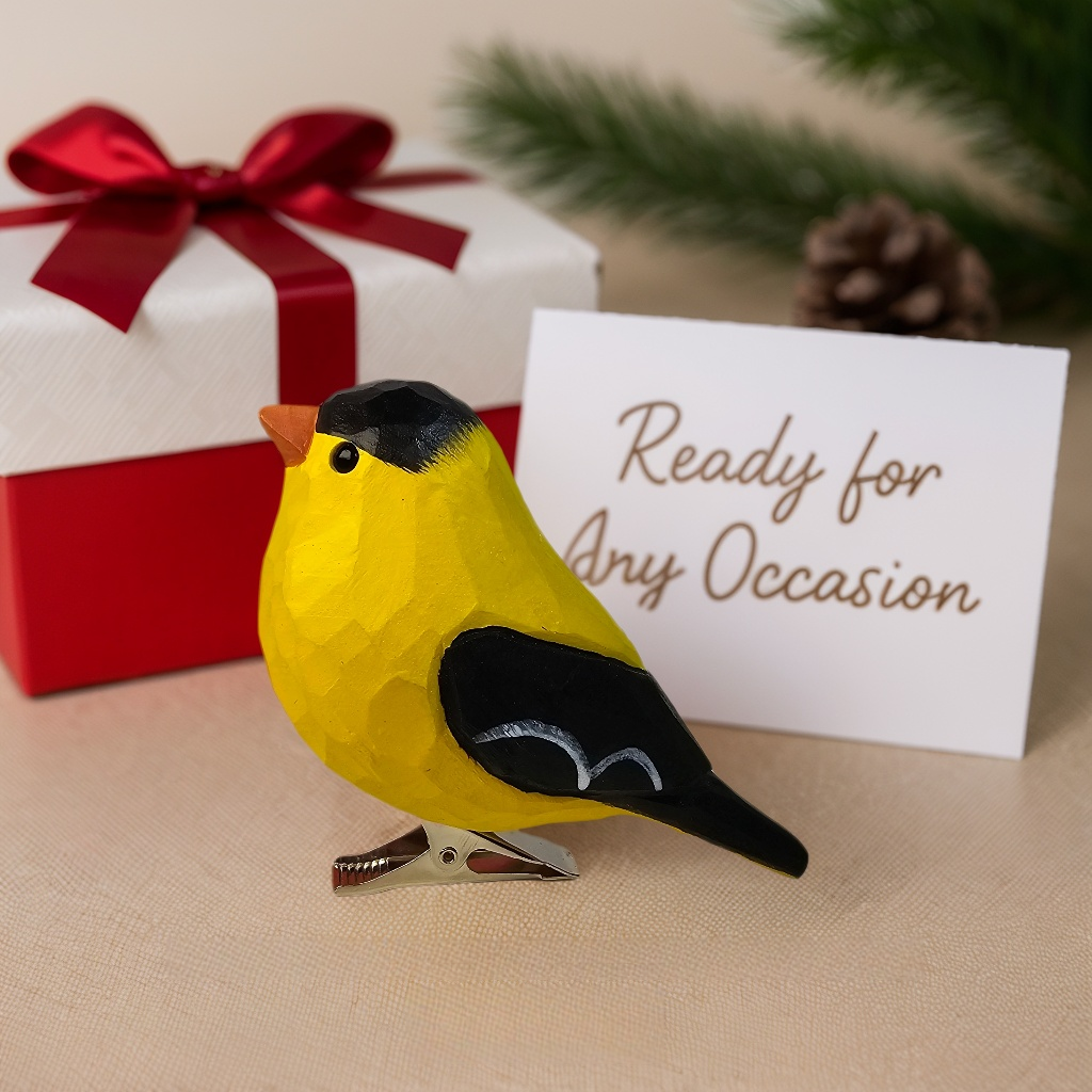 Goldfinch Clip‑On Wooden Ornament - Gift Box Included