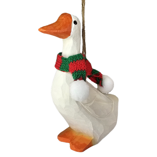 Goose Christmas Wooden Ornament with Mini Knit Scarf – Hanging, Gift Box Included