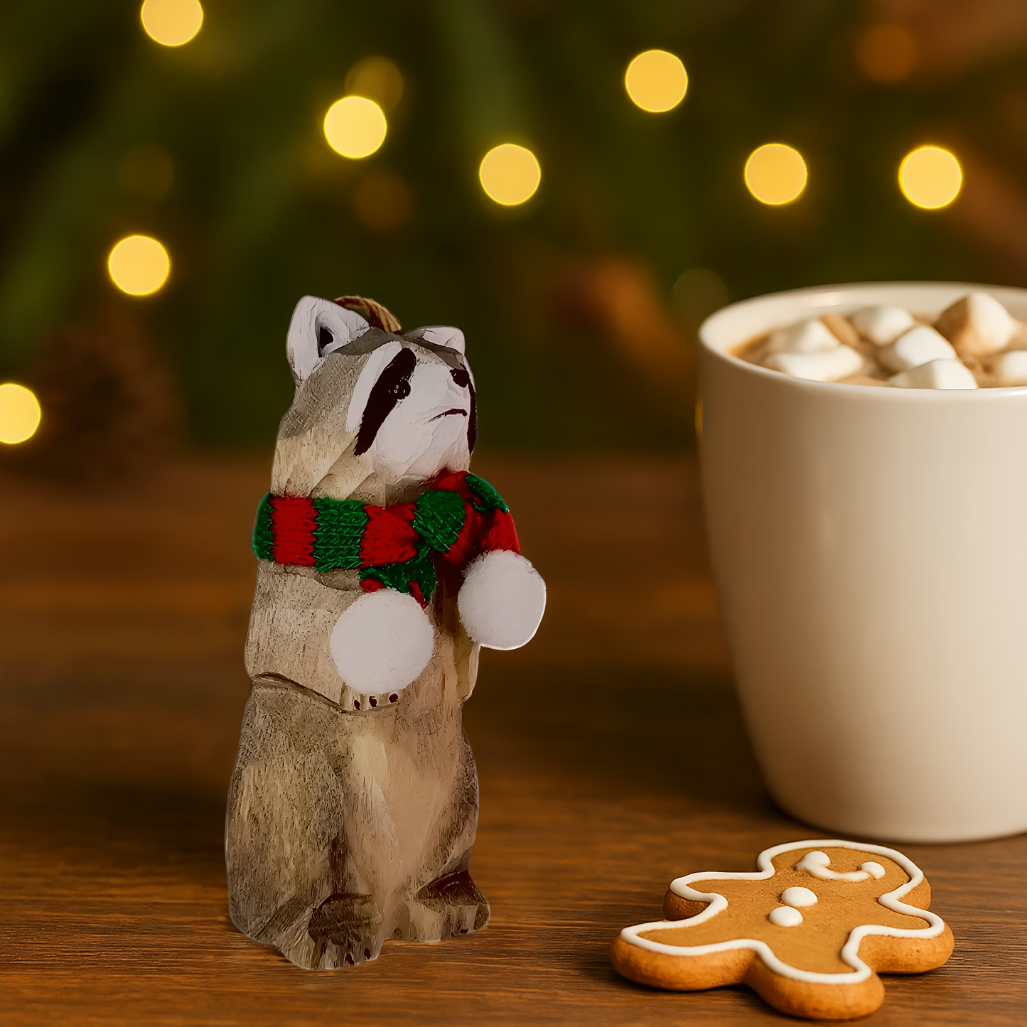 Raccoon Christmas Tree Wooden Ornament – Gift Box Included
