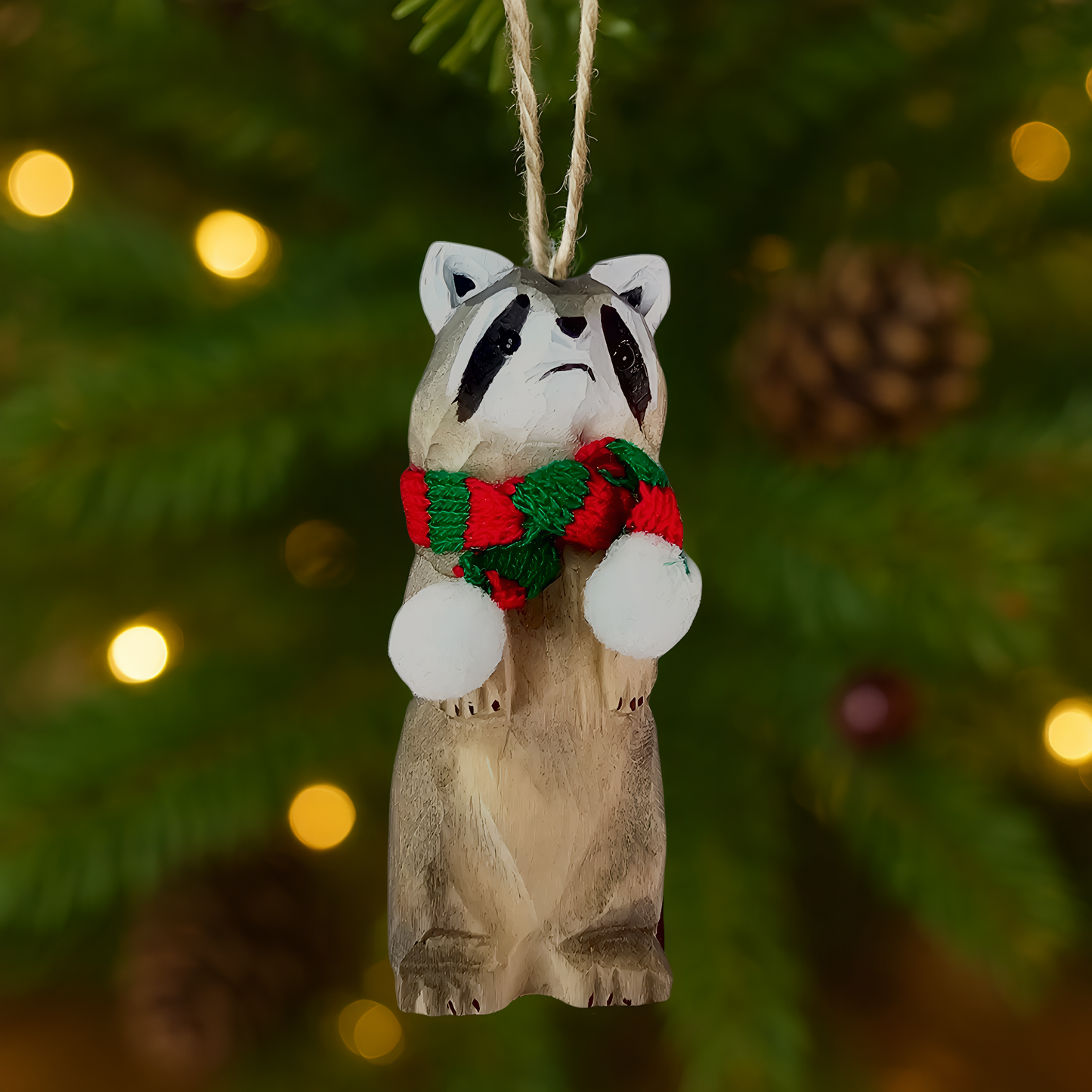 Raccoon Christmas Tree Wooden Ornament – Gift Box Included