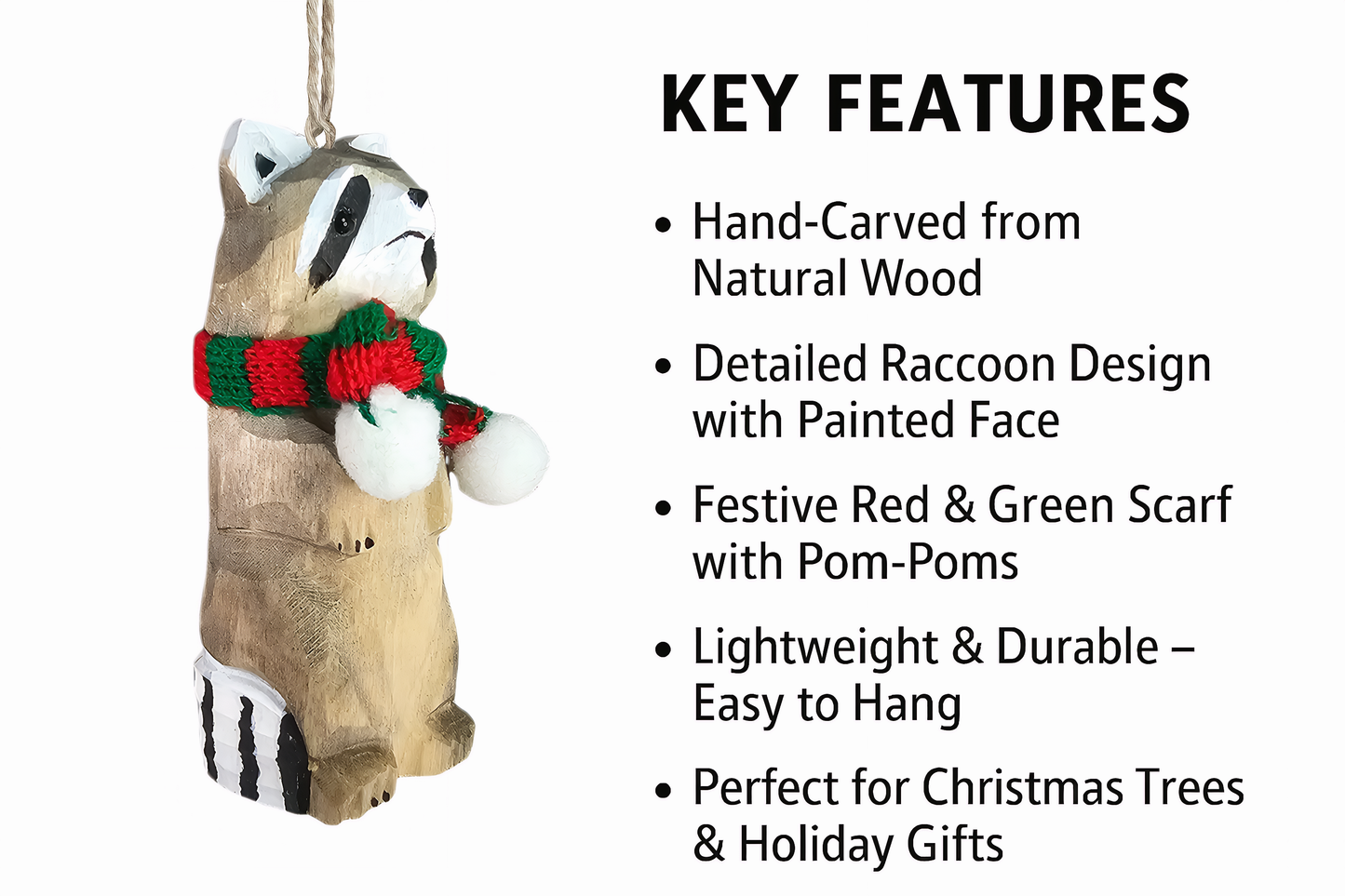 Raccoon Christmas Tree Wooden Ornament – Gift Box Included