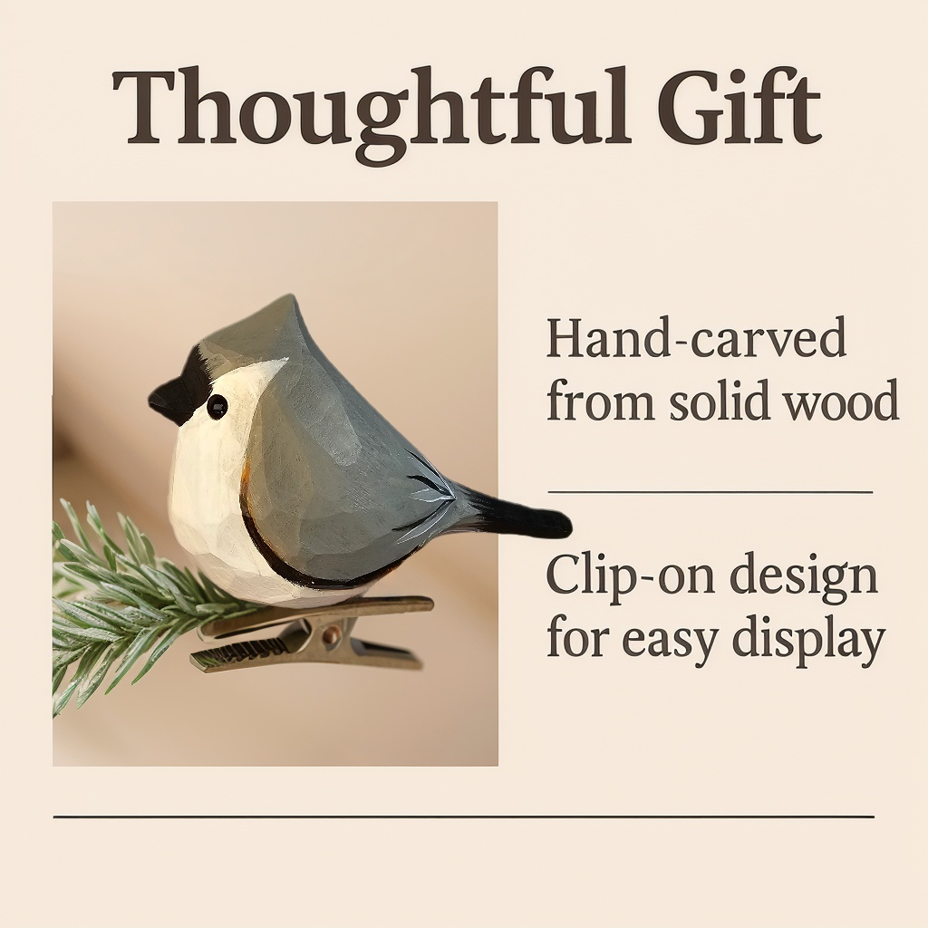 Tufted Titmouse Clip‑On Wooden Ornament - Gift Box Included