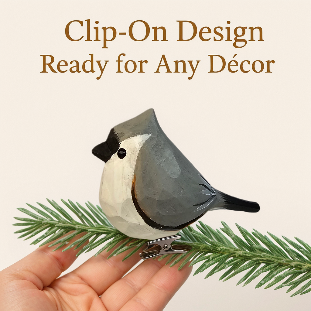 Tufted Titmouse Clip‑On Wooden Ornament - Gift Box Included