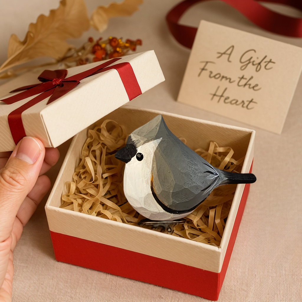 Tufted Titmouse Clip‑On Wooden Ornament - Gift Box Included