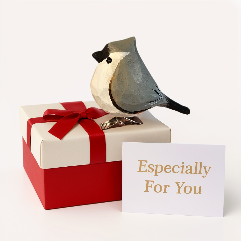 Tufted Titmouse Clip‑On Wooden Ornament - Gift Box Included